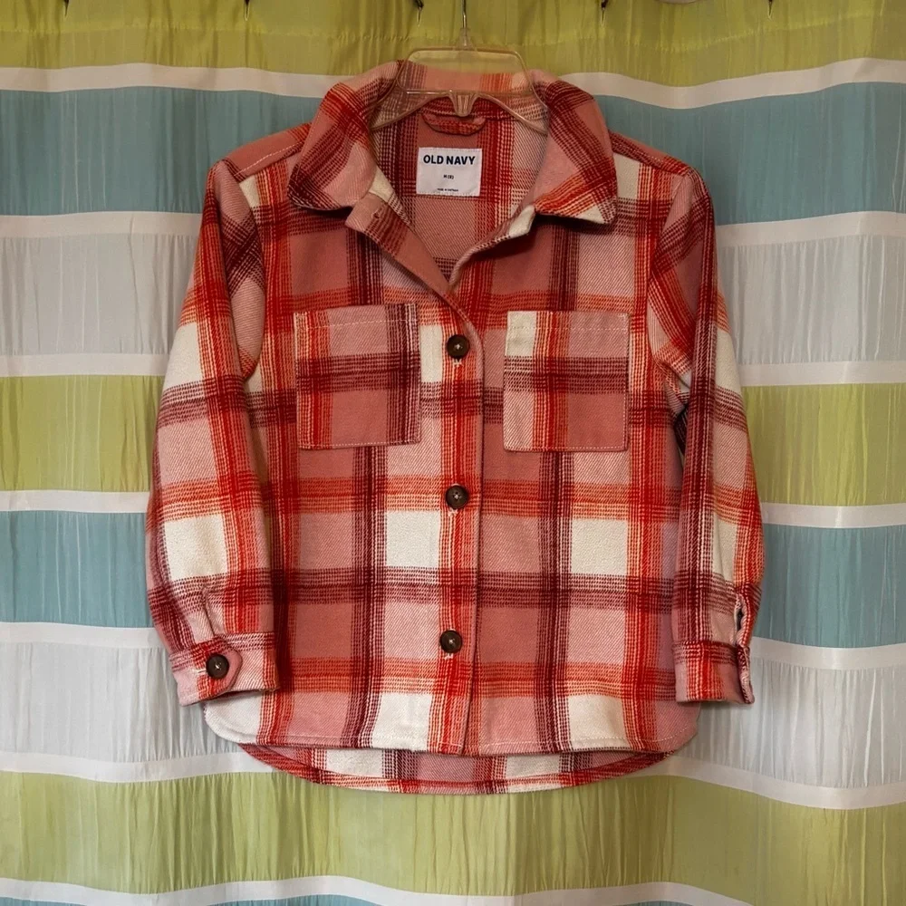 Old Navy Kids Pink and White Plaid Button Down Jacket Sz Medium (8)